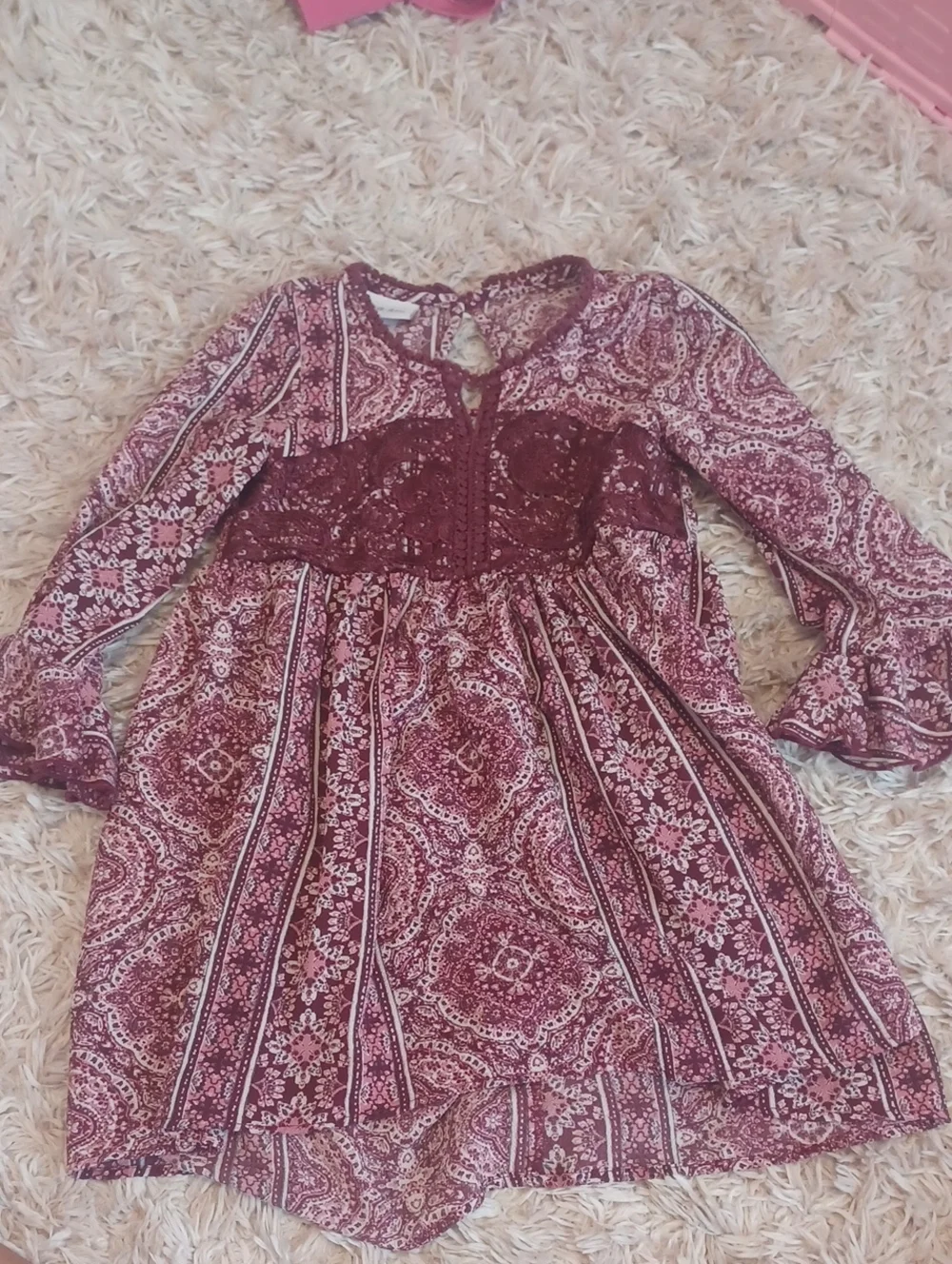 Bonnie Jean Burgundy Paisley Lace-Accent Dress
